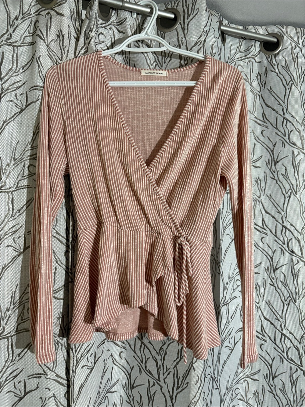 Caution To The Wind Dusty Rose & White Striped Wrap-Front Top